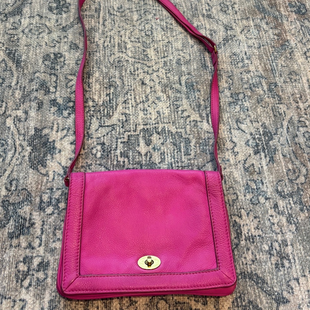 Jcrew Bright Pink Pebbled Leather Convertible Crossbody Clutch